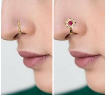 Exquisite Gold-Plated Ruby Floral Clip-On Nose Ring Combo Set