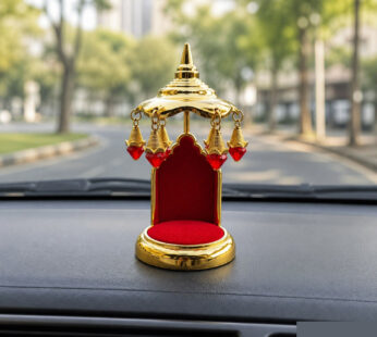 Exquisite Golden Car Dashboard Throne Ornament with Regal Red Cushion and Beaded Accents