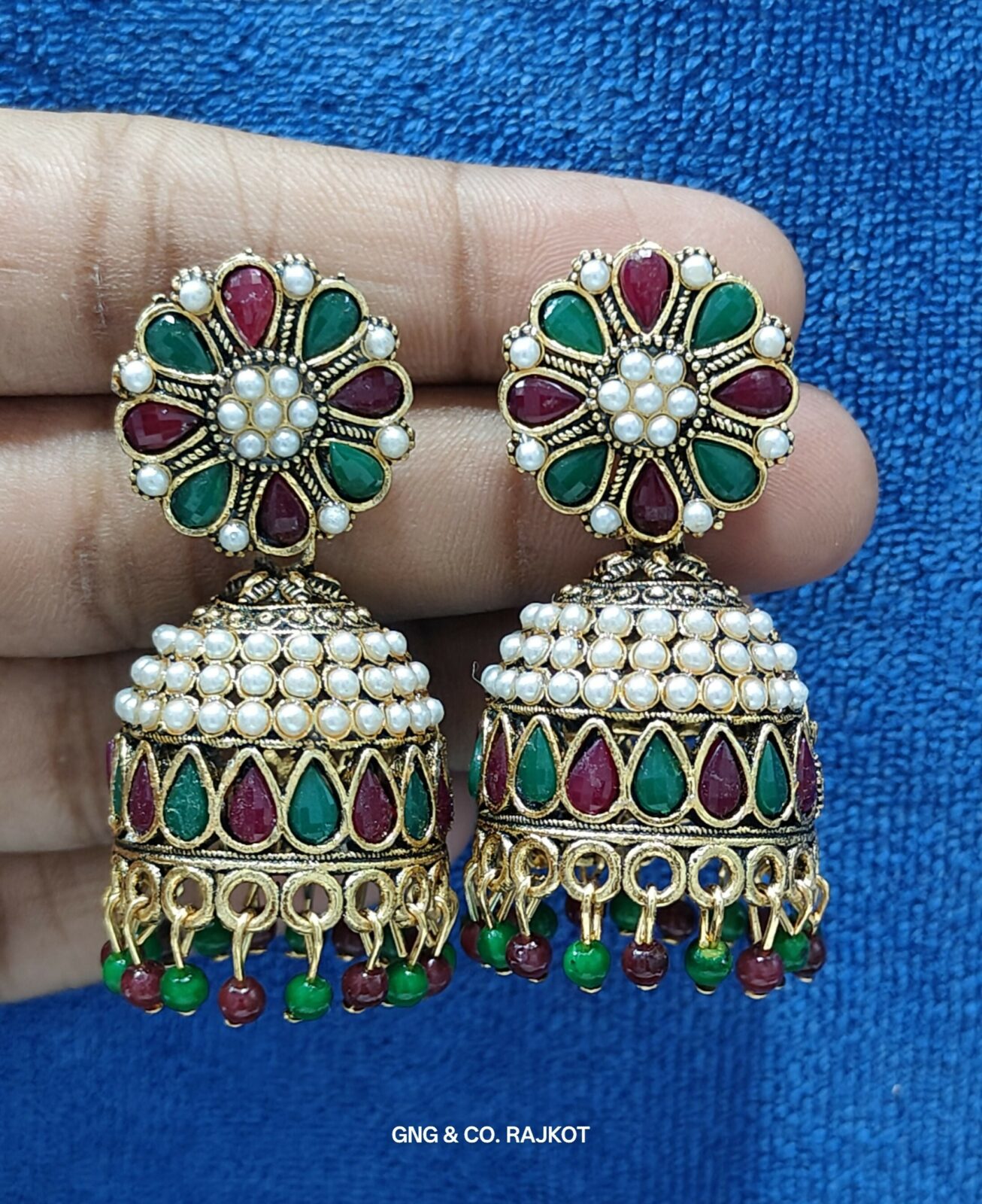 Premium Exquisite Pearl-Accented Tiered Jhumka Earrings for Traditional & Festive Wear - Buy Online at Alikart