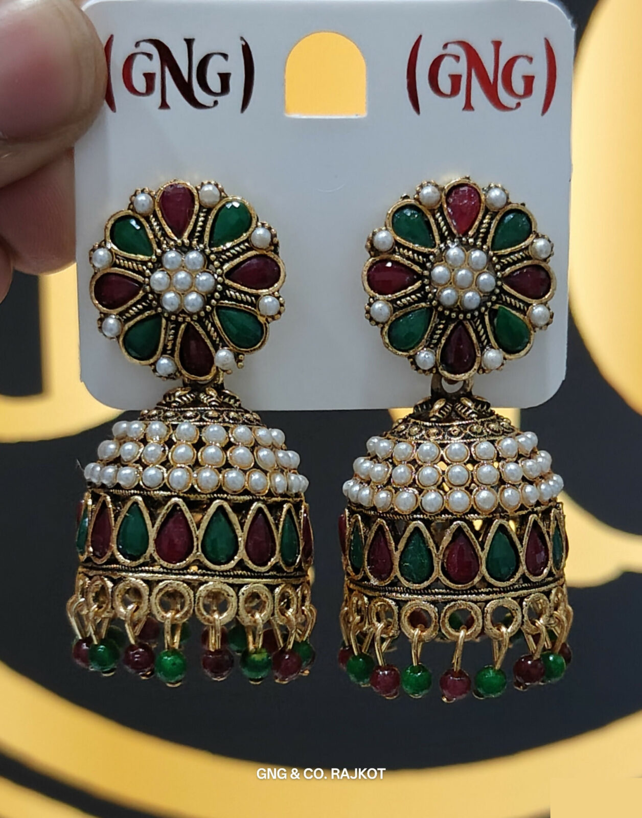 Exquisite Pearl-Accented Tiered Jhumka Earrings for Traditional & Festive Wear - Detailed Feature View 1
