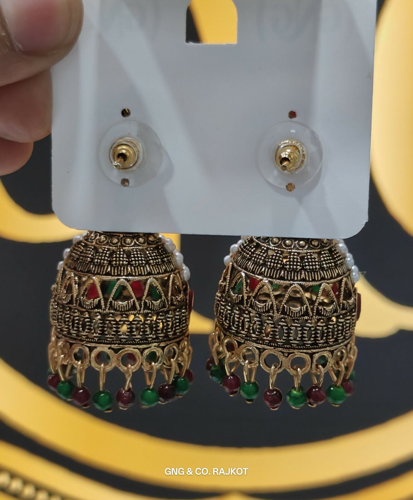 Exquisite Pearl-Accented Tiered Jhumka Earrings for Traditional & Festive Wear - Detailed Feature View 2