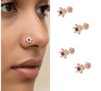 Exquisite Rose Gold Floral Nose Studs – 4-Piece Sparkling Combo