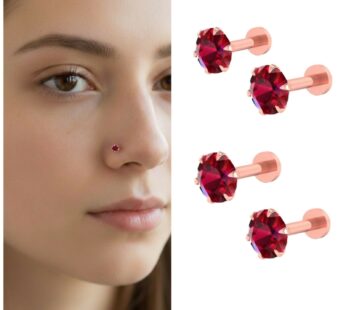 Exquisite Rose Gold Ruby Red Nose Stud Set – 4 Piece Combo