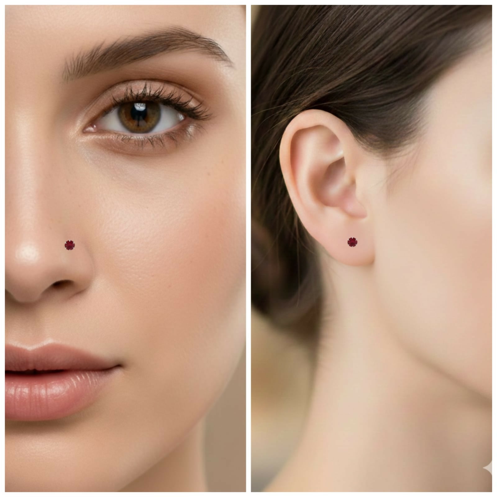 Exquisite Rose Gold Ruby Red Nose Stud Set - 4 Piece Combo - Detailed Feature View 3