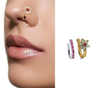 Exquisite Ruby Floral Gold-Tone Nose Ring Set – Pack of 2