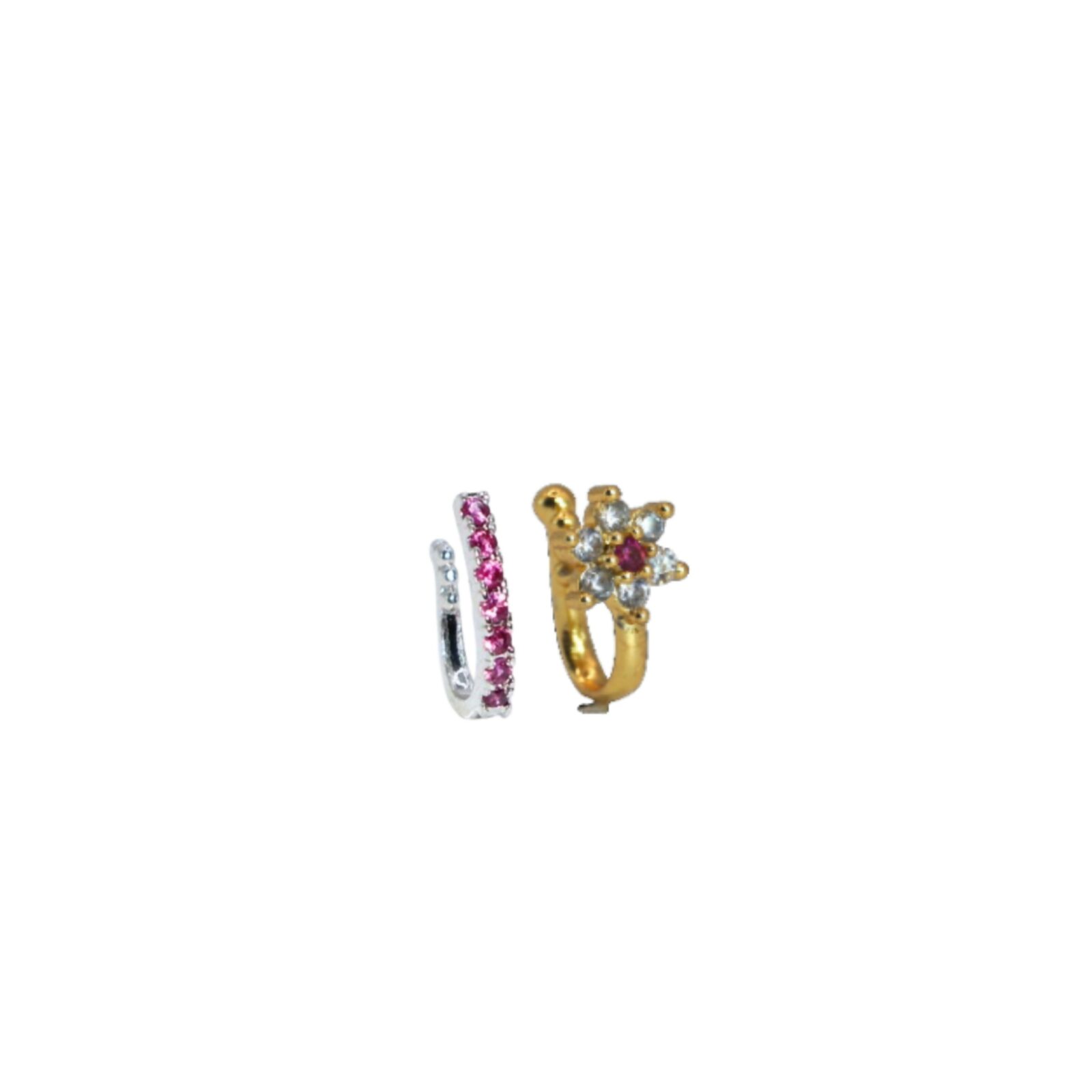 Exquisite Ruby Floral Gold-Tone Nose Ring Set – Pack of 2 - Detailed Feature View 1