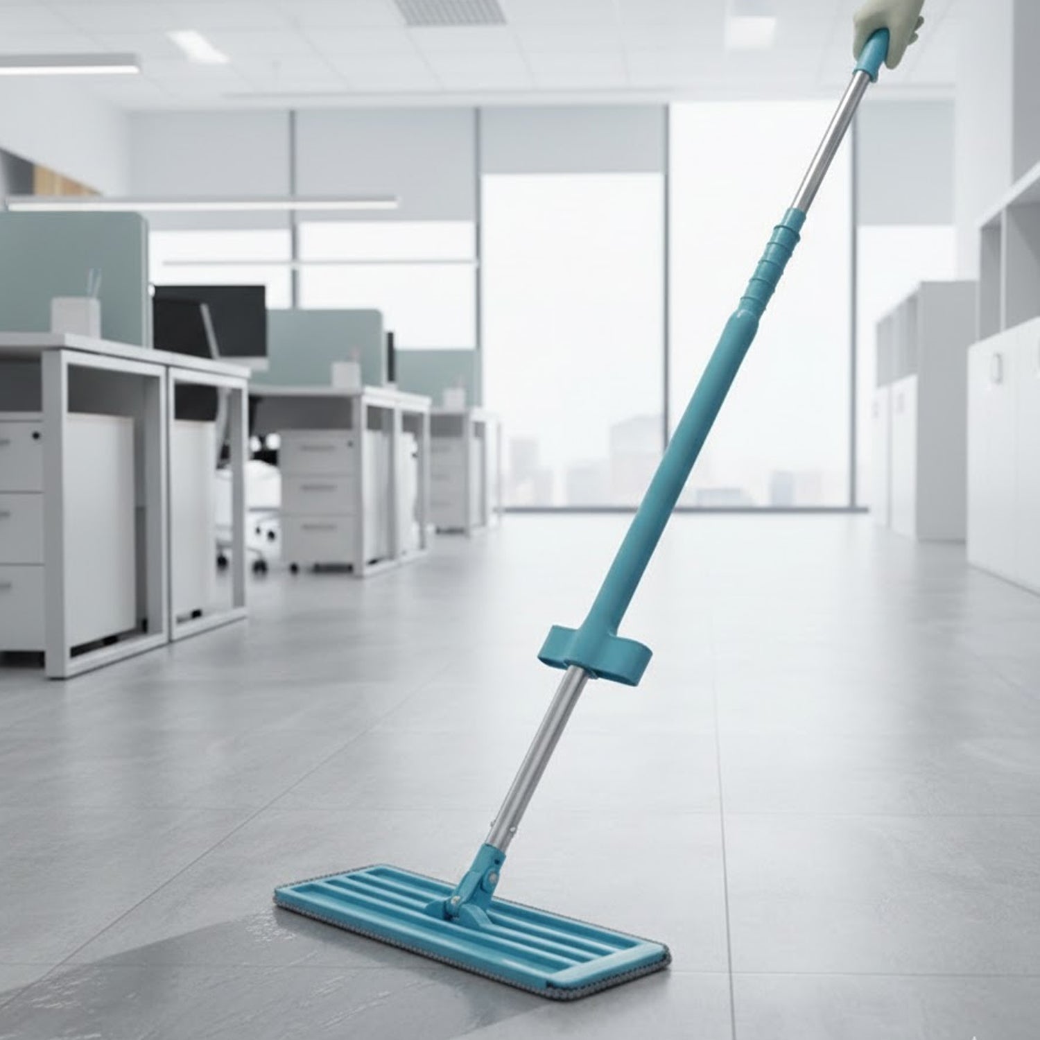 Flat Floor Cleaning Mop – Long Handle & Slim Rectangular Head - Detailed Feature View 2