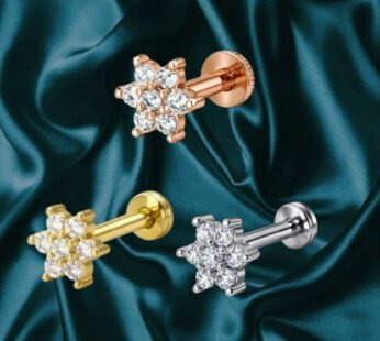 Floral Crystal Labret Stud Set – Gold, Silver & Rose Gold Plated Trio
