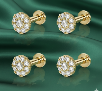 Floral Diamond Cluster Nose Stud – Gold Plated Combo Pack of 4