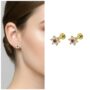 Premium Floral Ruby and Diamond-Accented Gold Plated Stud Earrings - Buy Online at Alikart
