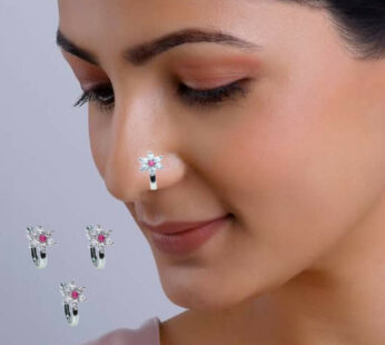 Floral Ruby CZ Non-Piercing Nose Cuff Set – 3 Piece Elegant Collection