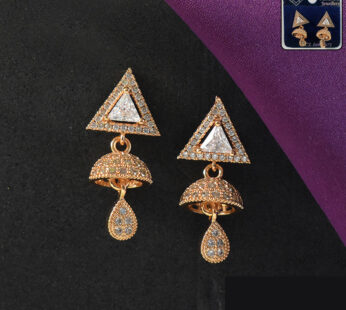 Geometric CZ Stone Jhumka Drop Earrings – Modern Ethnic Elegance
