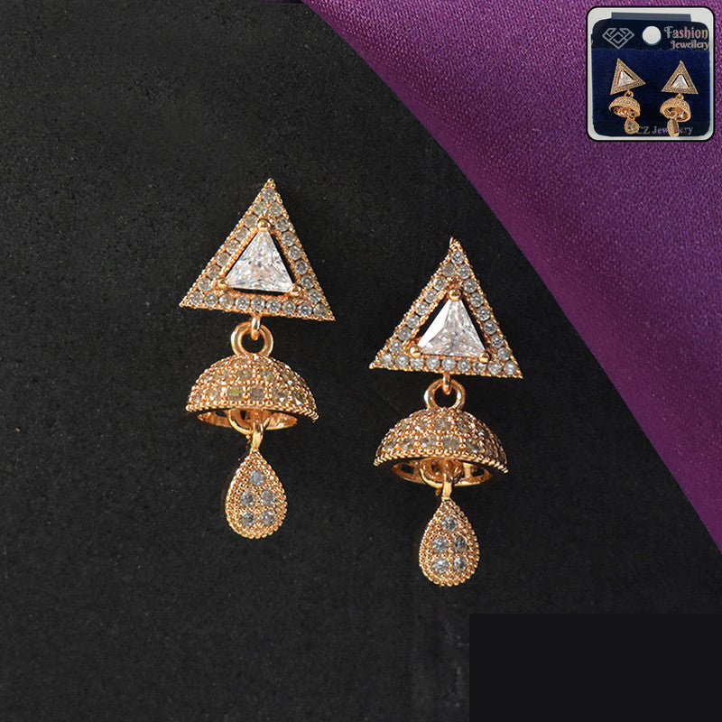 Premium Geometric CZ Stone Jhumka Drop Earrings – Modern Ethnic Elegance - Buy Online at Alikart