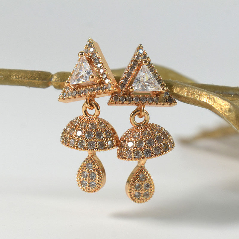 Geometric CZ Stone Jhumka Drop Earrings – Modern Ethnic Elegance - Detailed Feature View 2
