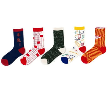 Geometric Print Socks – Fashionable Cotton Blend Casual Socks (Random color sock- Pack of 1 Pair)