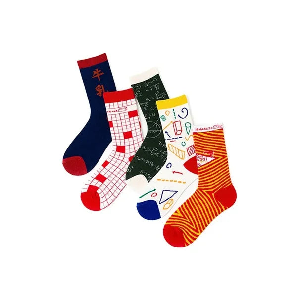 Geometric Print Socks – Fashionable Cotton Blend Casual Socks (Random color sock- Pack of 1 Pair) - Detailed Feature View 1