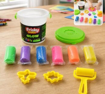 Glow Play Dough Bucket Set with 6 Bright Colors, Molds & Roller