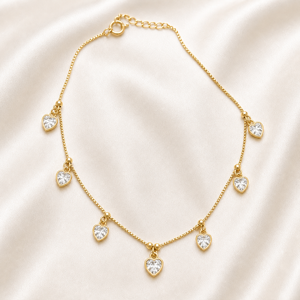 Gold Necklace with Heart-Shaped Clear Gemstone Pendants for Elegant Style - Detailed Feature View 2