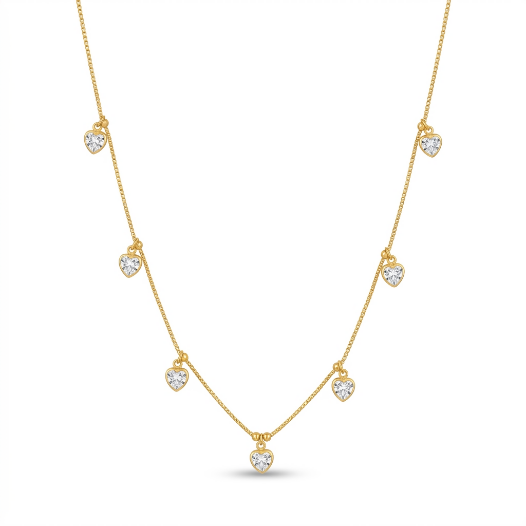 Gold Necklace with Heart-Shaped Clear Gemstone Pendants for Elegant Style - Detailed Feature View 4