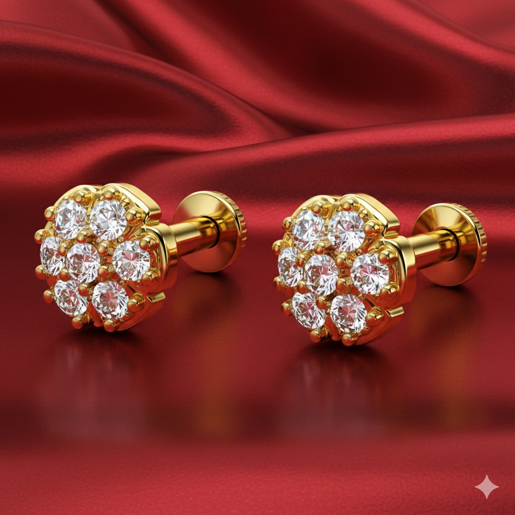 Premium Gold Plated Cluster Flat Back Stud Earrings – Comfortable Daily Wear - Buy Online at Alikart