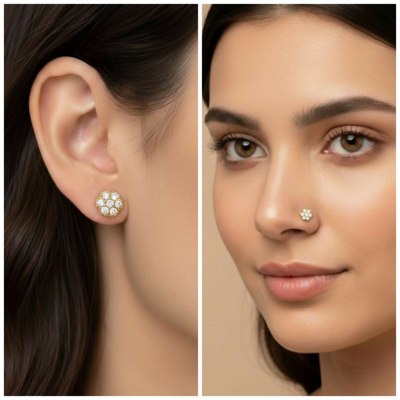 Gold Plated Cluster Flat Back Stud Earrings – Comfortable Daily Wear - Detailed Feature View 2