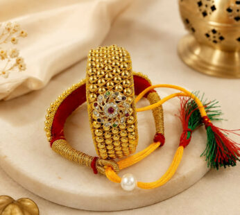Gold Plated Designer Bracelet with Colorful Stones & Pearl for Brother