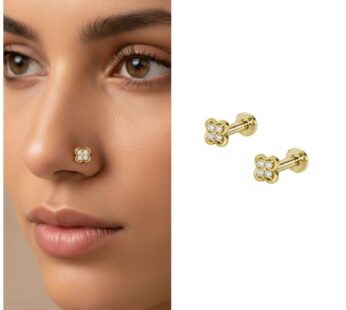 Gold Plated Floral AD Nosepin Studs – Combo Pack of 2 Elegant Designs
