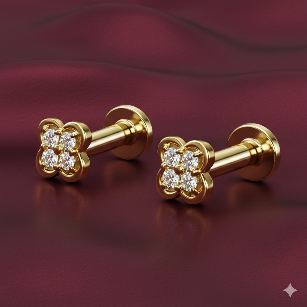 Gold Plated Floral AD Nosepin Studs – Combo Pack of 2 Elegant Designs - Detailed Feature View 1