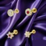 Premium Gold Plated Floral Nosepin Stud Set – Elegant Ruby & Diamond Combo - Buy Online at Alikart