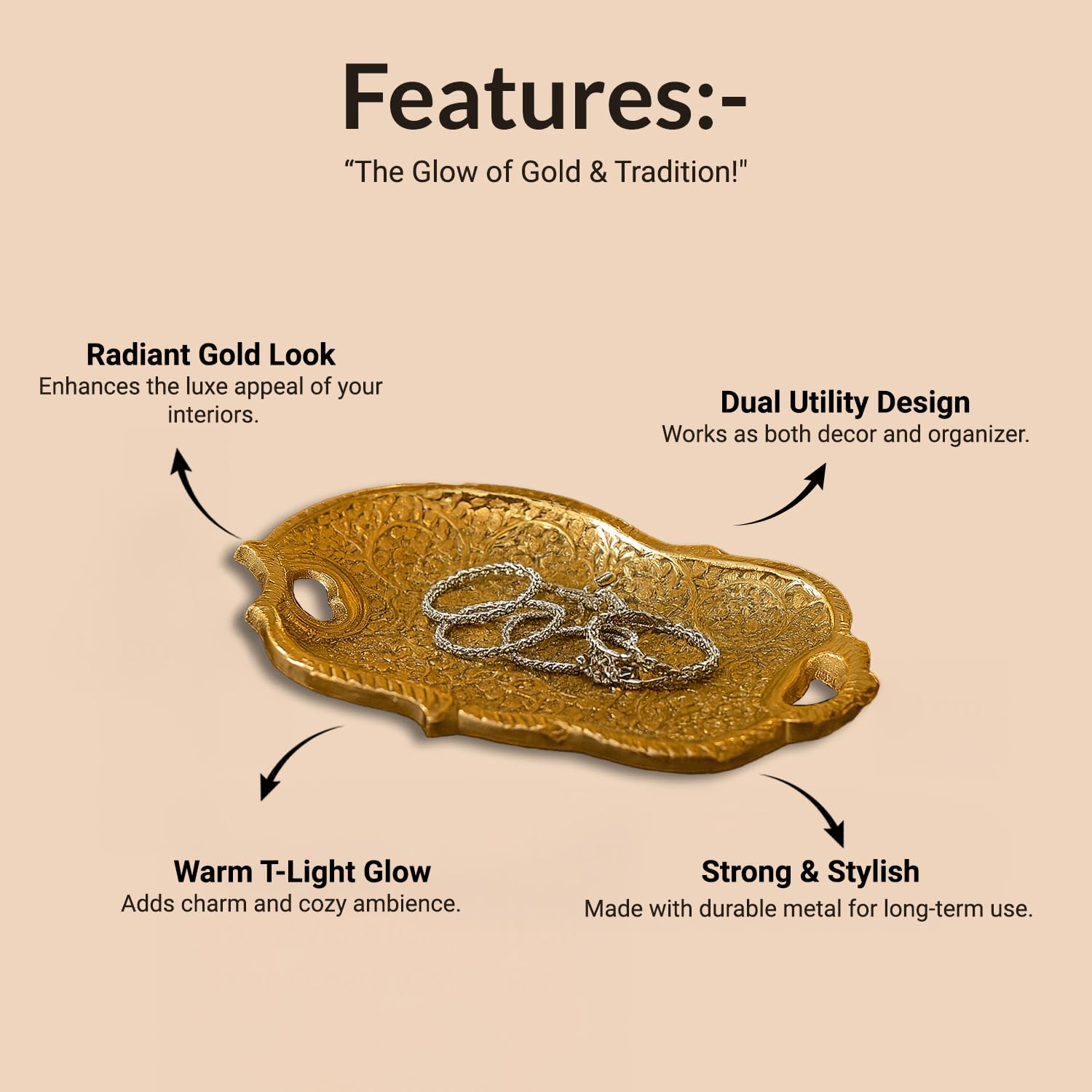 Golden Embossed Serving Tray - Detailed Feature View 1