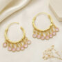 Premium Golden-Plated Faceted Hoop Bali Earrings with Soft Rose Pink Round Crystal Coin Fringe - Buy Online at Alikart