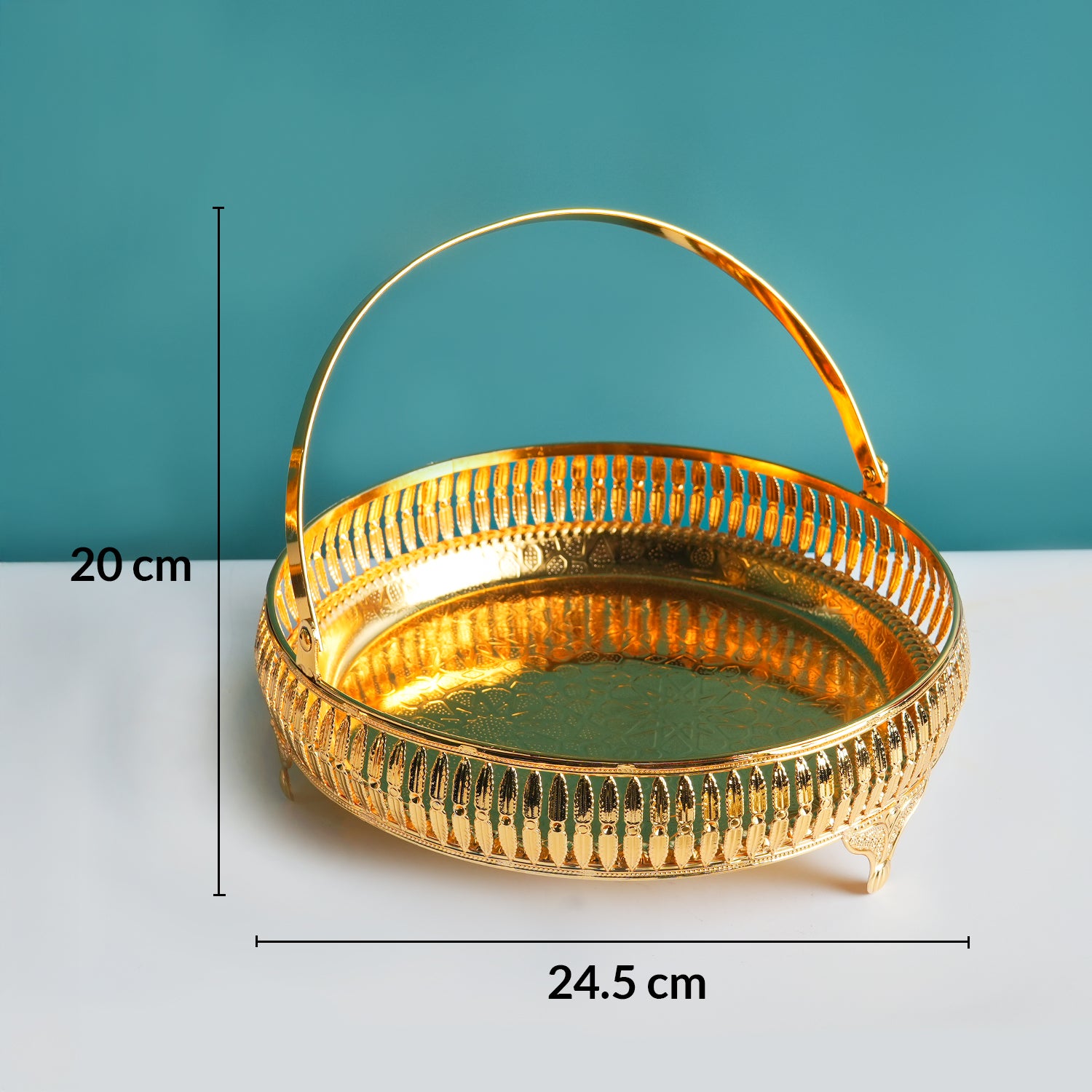 Golden Round Nordic Basket With Handle - Detailed Feature View 5