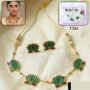 Premium Green Lotus Necklace with Adjustable Thread & Stud Earrings Set - Buy Online at Alikart