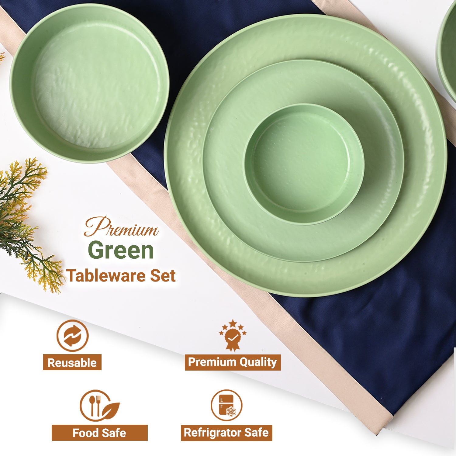 Hammered Green Dinner Set – 20 Pcs - Detailed Feature View 1