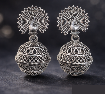 Handcrafted Antique Silver Peacock Jhumka Earrings for Women