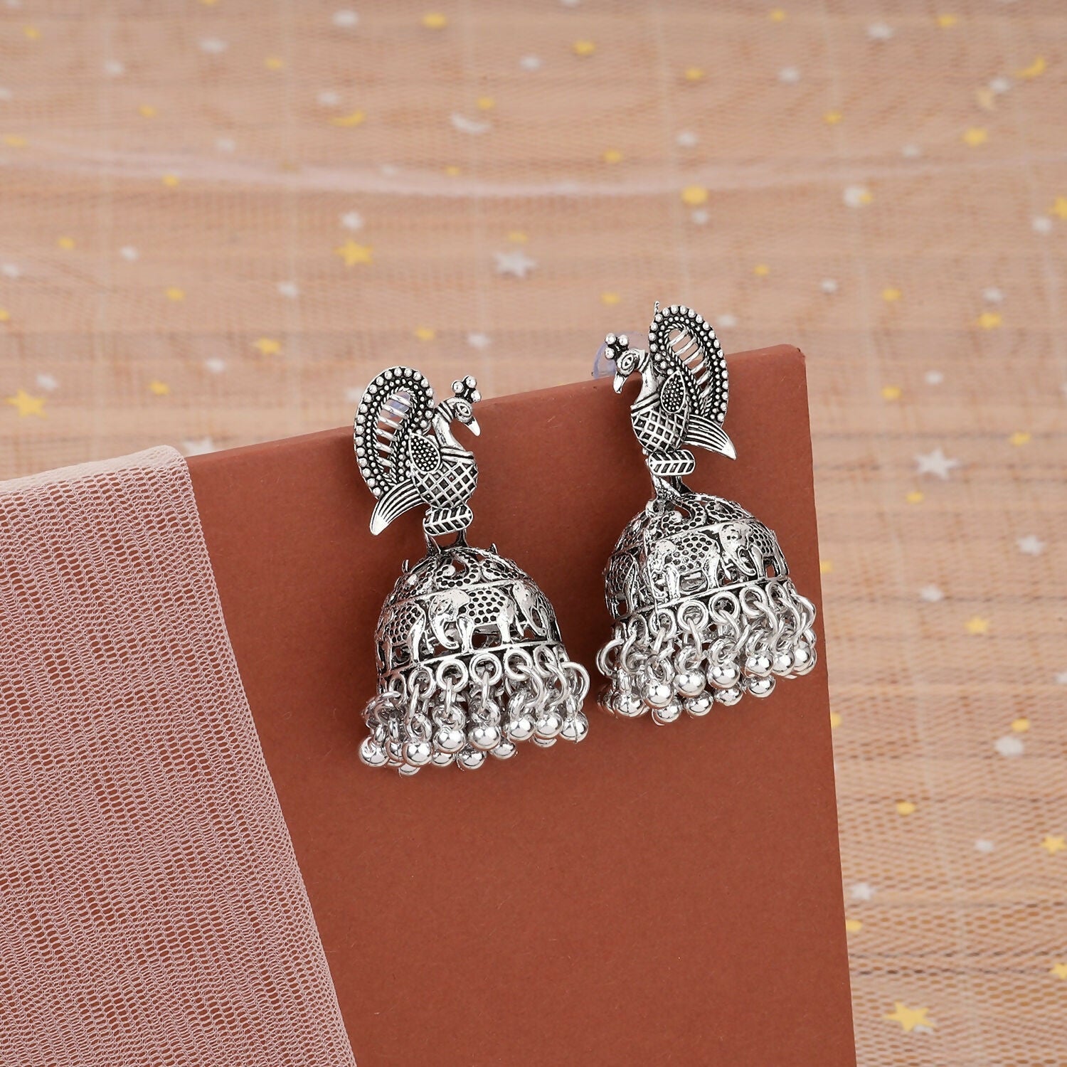 Premium Handcrafted Oxidised Silver Peacock Jhumka Earrings – Traditional Ethnic Jewelry - Buy Online at Alikart