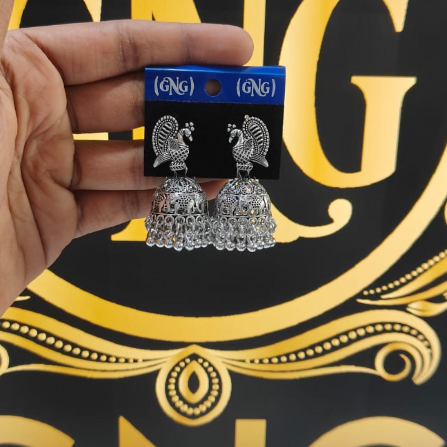 Handcrafted Oxidised Silver Peacock Jhumka Earrings – Traditional Ethnic Jewelry - Detailed Feature View 3