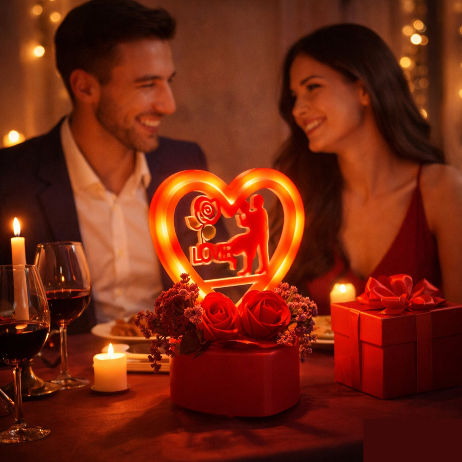 Heart Love Decorative Showpiece – Elegant Golden Rose Gift Set - Detailed Feature View 2