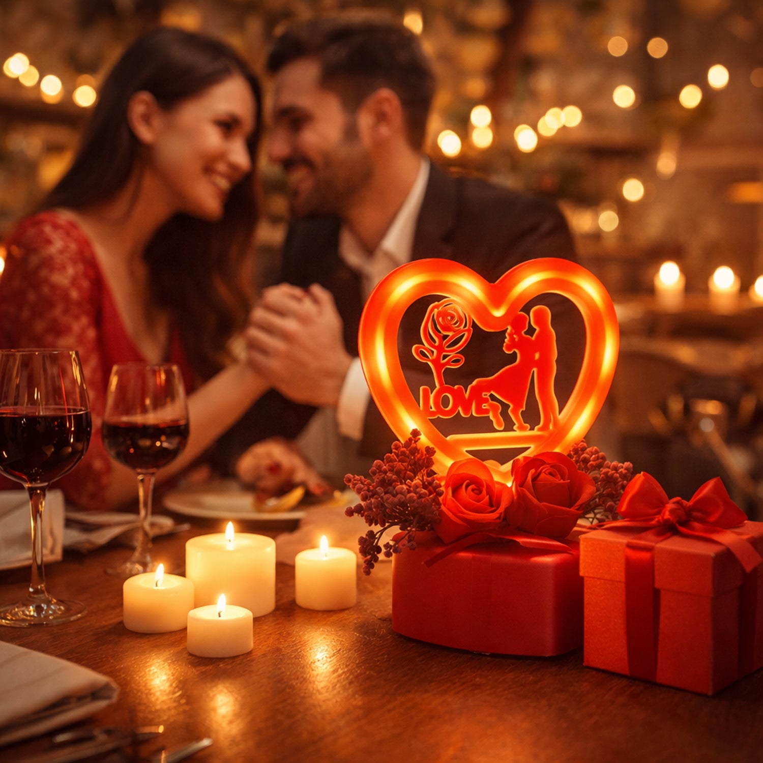 Heart Love Decorative Showpiece – Elegant Golden Rose Gift Set - Detailed Feature View 3