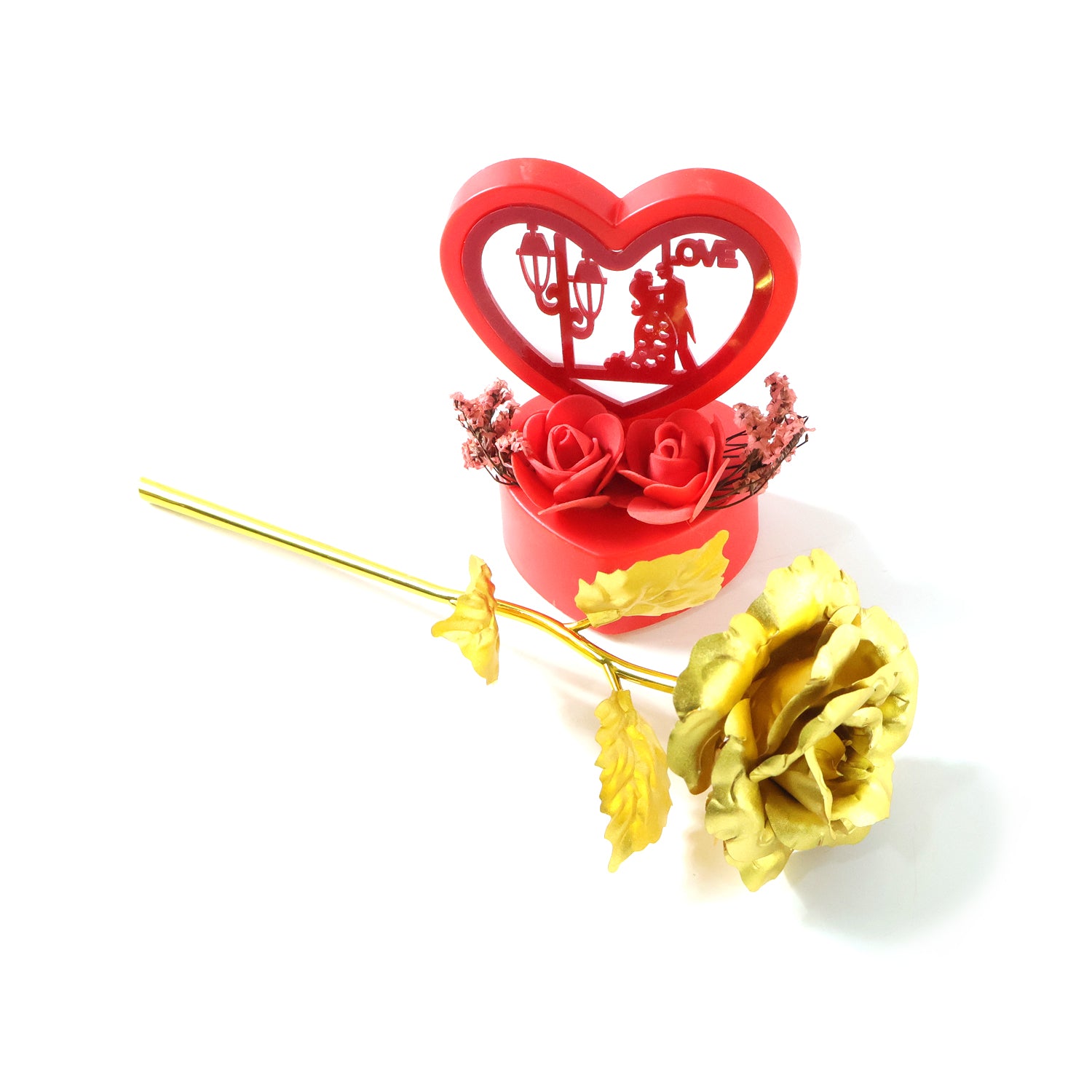 Heart Love Decorative Showpiece – Elegant Golden Rose Gift Set - Detailed Feature View 4