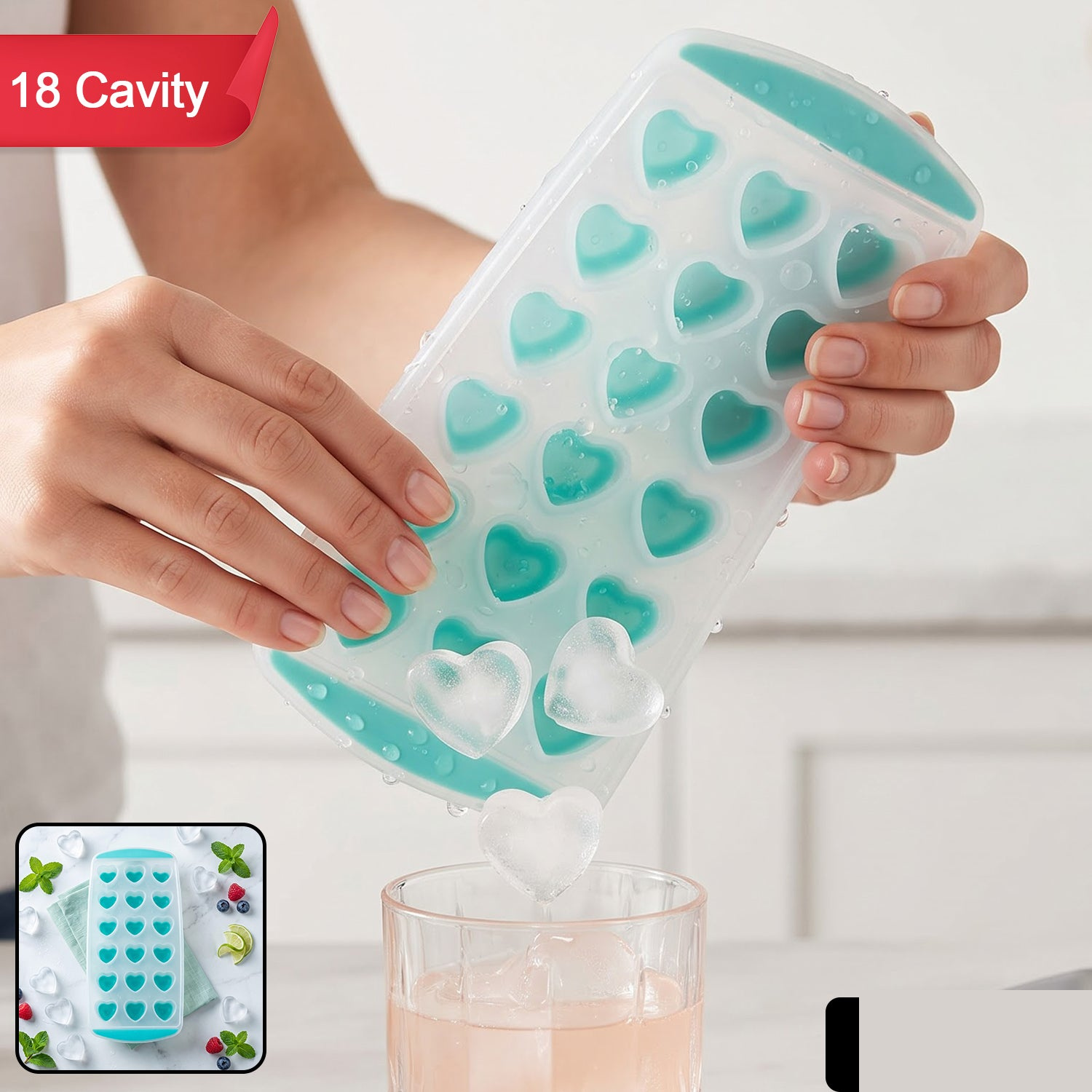 Heart Shape Plastic Ice Cube Tray with Easy Release for Freezer and Drinks (1 Pc) - Detailed Feature View 1