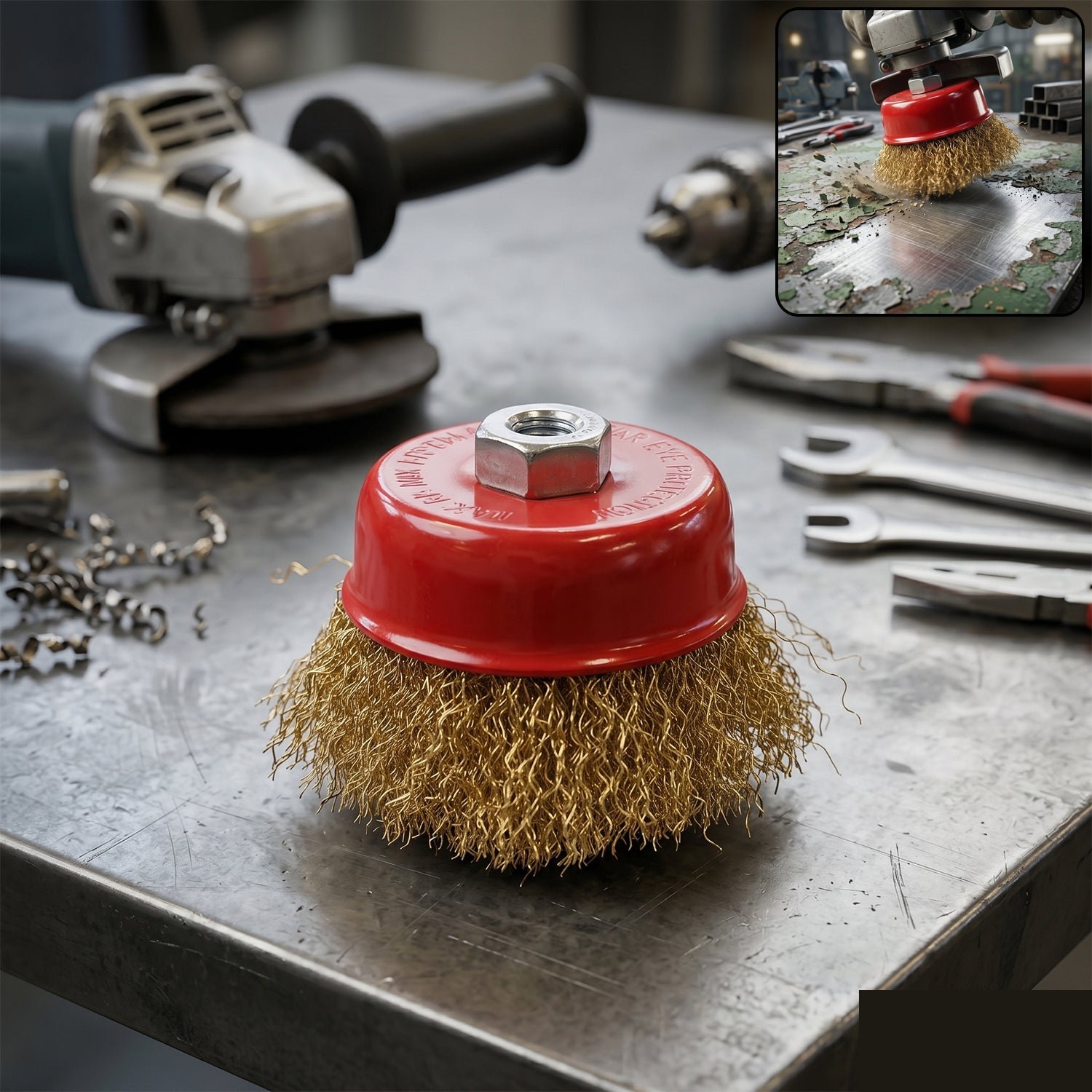 Premium Heavy Duty Gold Wire Cup Brush – Durable Metal Cleaning Tool - Buy Online at Alikart