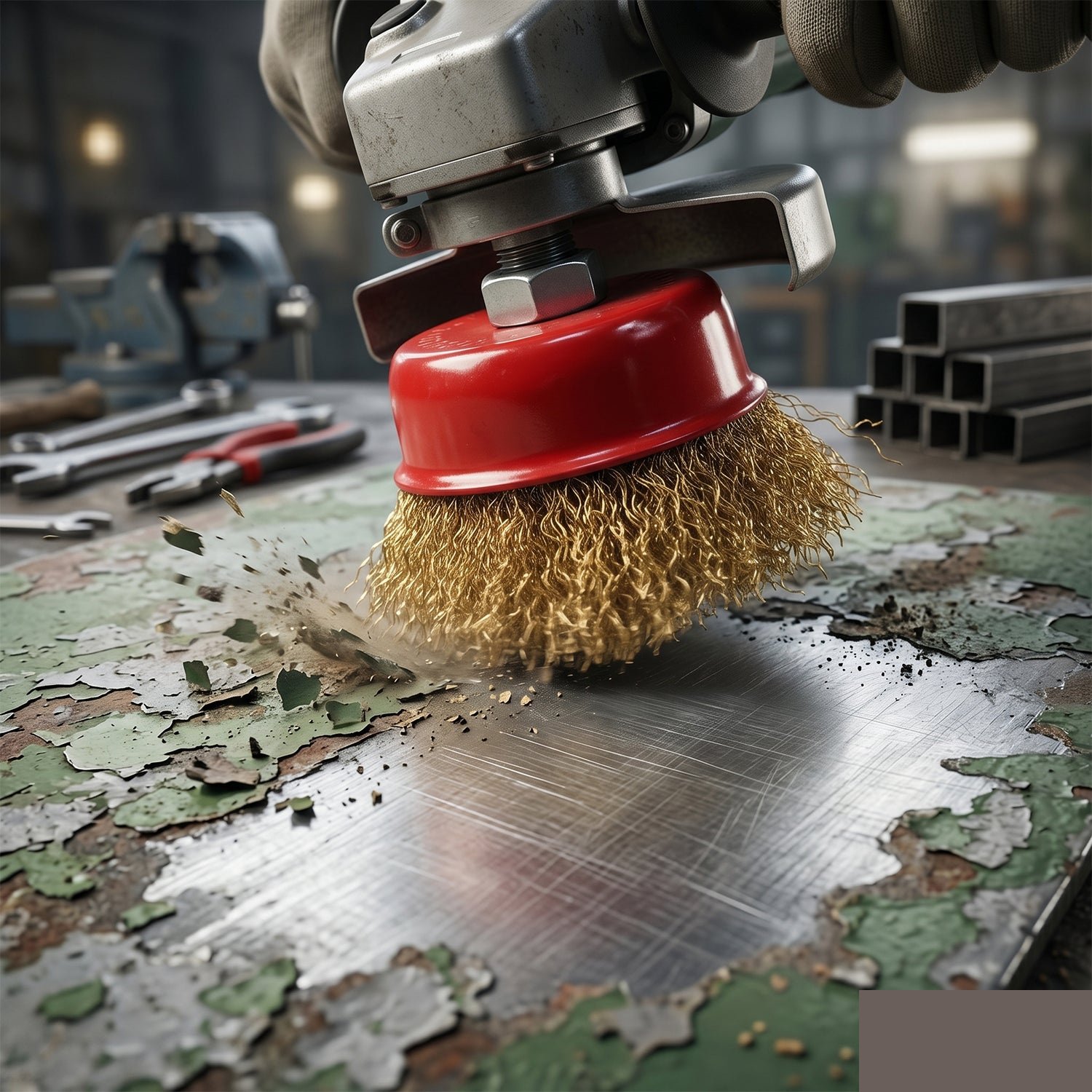 Heavy Duty Gold Wire Cup Brush – Durable Metal Cleaning Tool - Detailed Feature View 1
