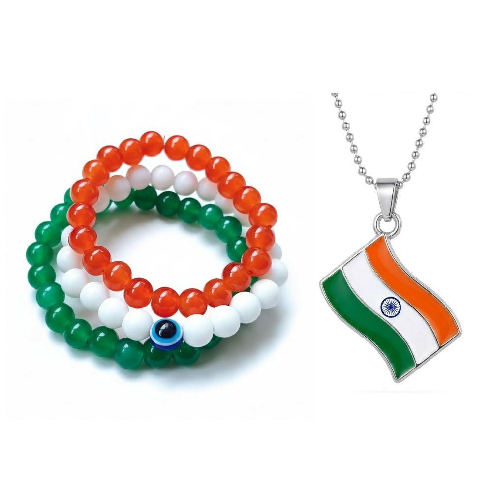 Indian Flag Pendant – Lightweight Tricolor Bracelet Combo - Detailed Feature View 2