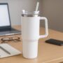 Premium Insulated Stainless Steel Travel Tumbler – 890 ML White with Handle - Buy Online at Alikart