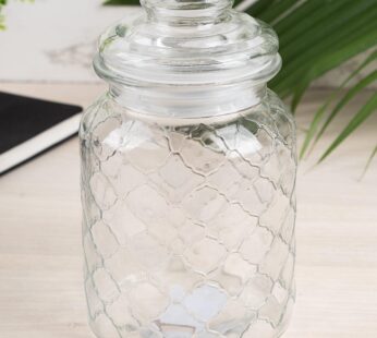 Kitchen Jar with Lid, Transparent (Grid Pattern), Glass, 600 mL