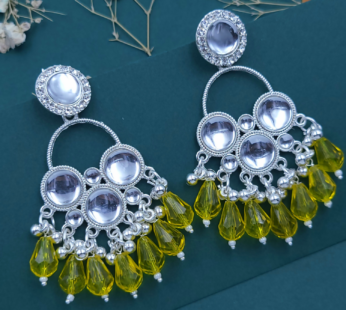 Kundan Chandbali Earrings – Yellow Pearl Silver Plated Elegance