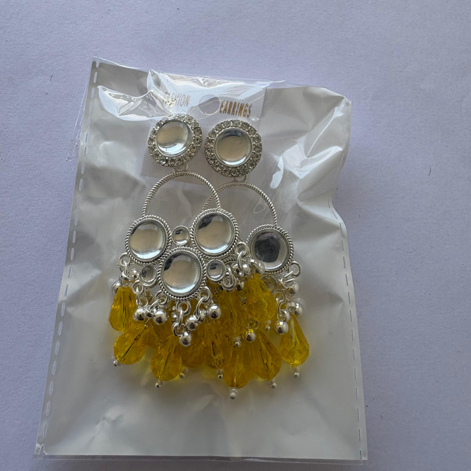 Kundan Chandbali Earrings – Yellow Pearl Silver Plated Elegance - Detailed Feature View 4