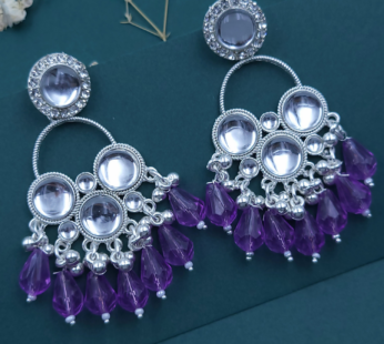 Kundan Silver Plated Chandbali Earrings – Elegant Purple Pearls