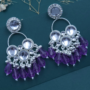 Premium Kundan Silver Plated Chandbali Earrings – Elegant Purple Pearls - Buy Online at Alikart